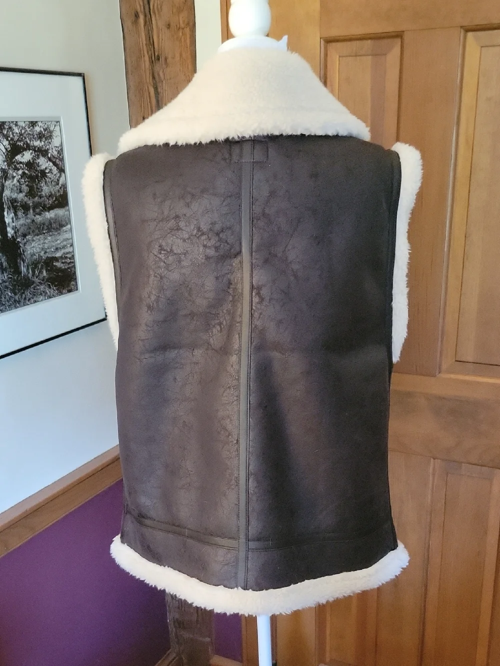 AERIE OFFLINE Faux Shearling Lined Brown Vest with Cream Collar - Picture 9 of 14